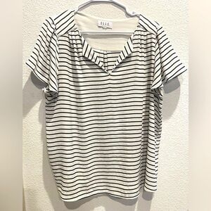 Elle short sleeve black and white striped shirt